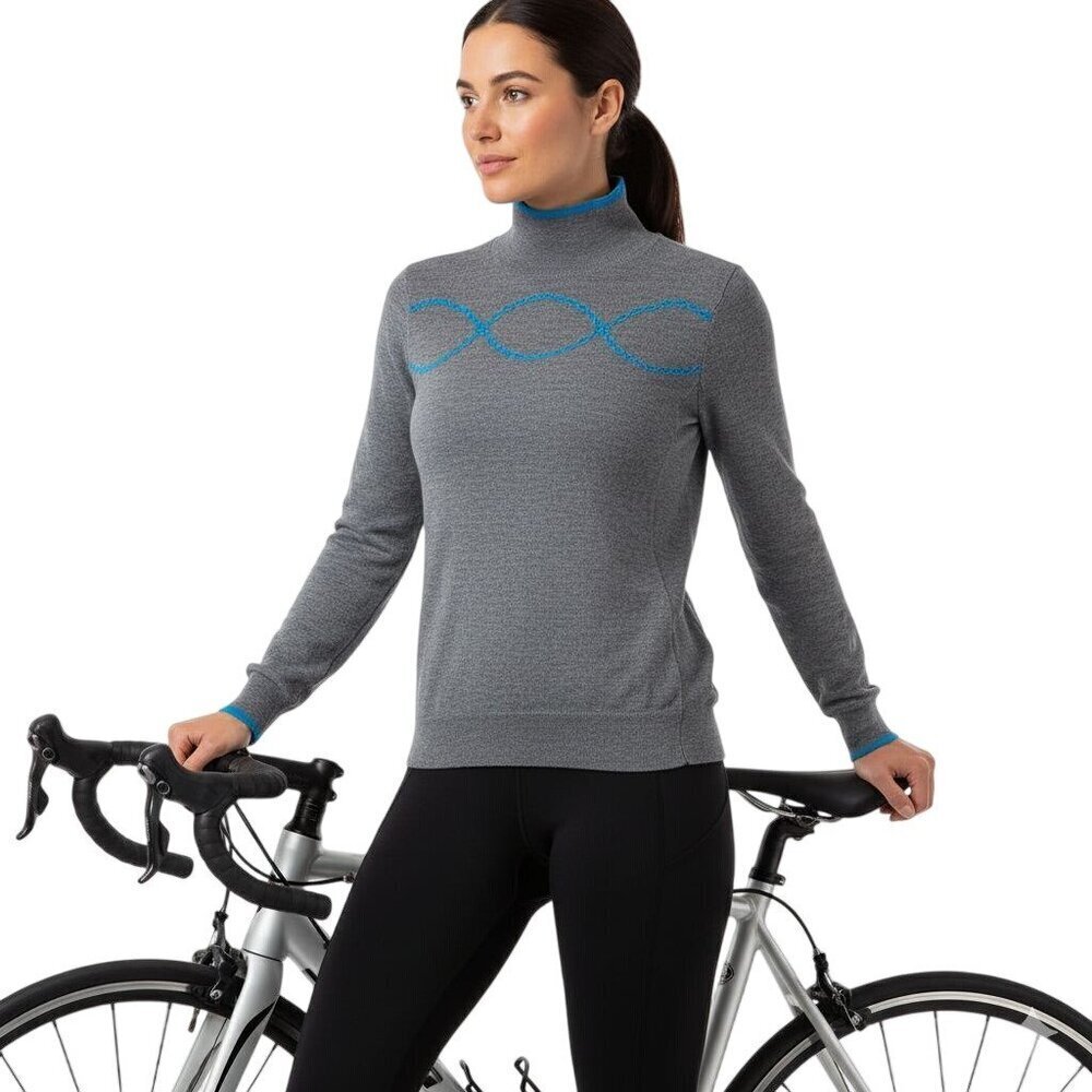 Athleta Momentum Wool Blend Cycling Mock Neck Embroidered Sweater Size M